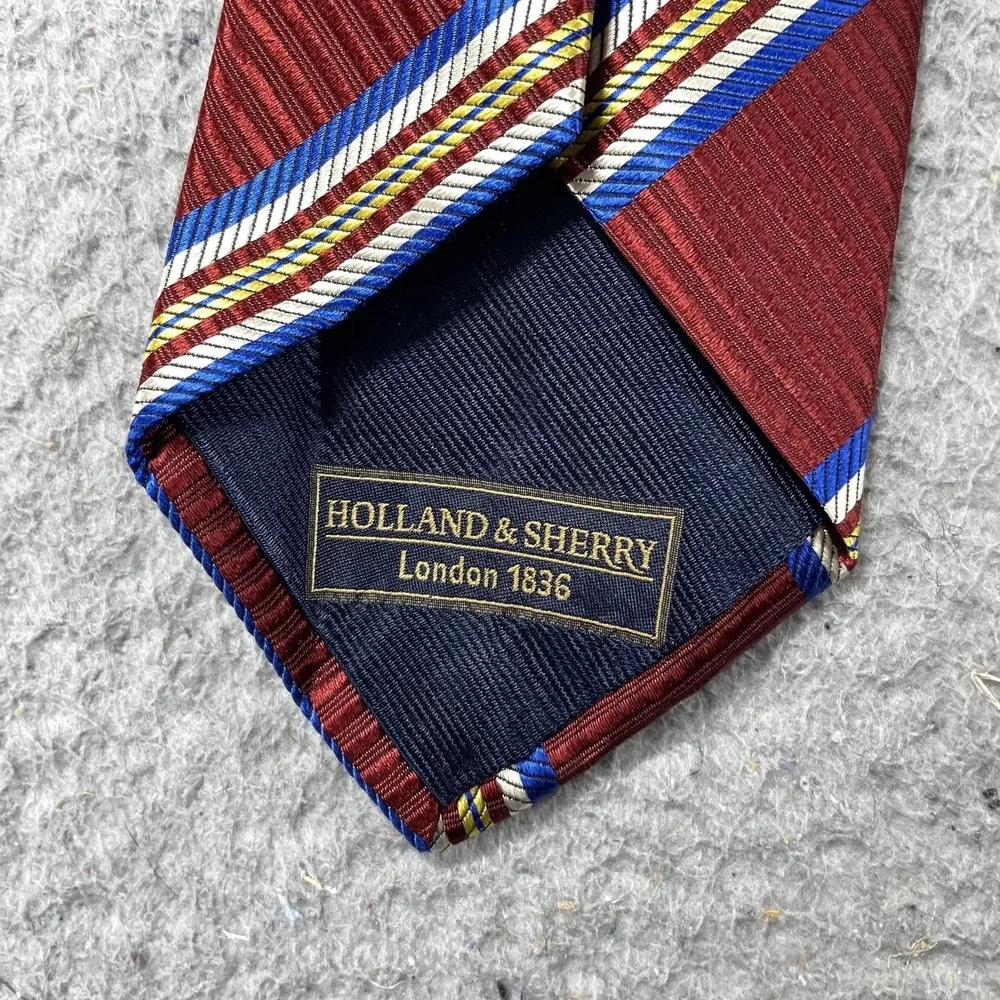Holland & Sherry Tie Mens One Size Red Striped Classic Pointed‎ Silk Necktie